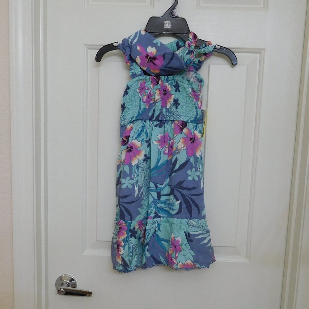 NWT Volcom Tropical Print Smocked Dress With Headband sz 6